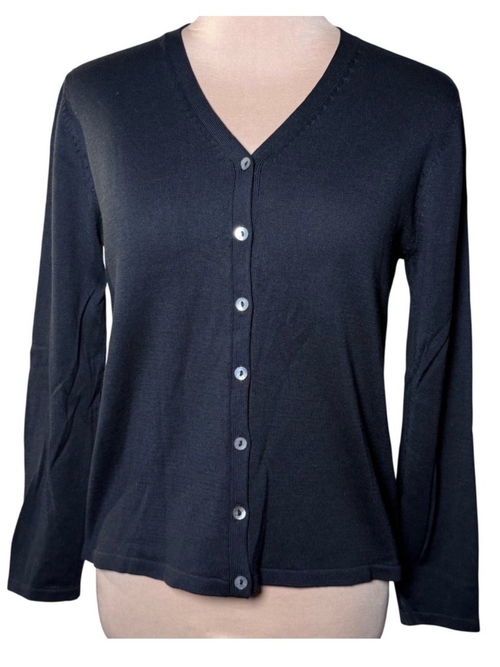 Cable & Gauge 100% Silk‎ Cardigan Black Minimalist Office Corporate Petite Small